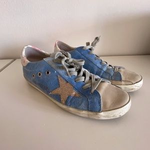 Golden Goose Size 38 (7.5) superstar sneakers light blue denim glitter AUTHENTIC